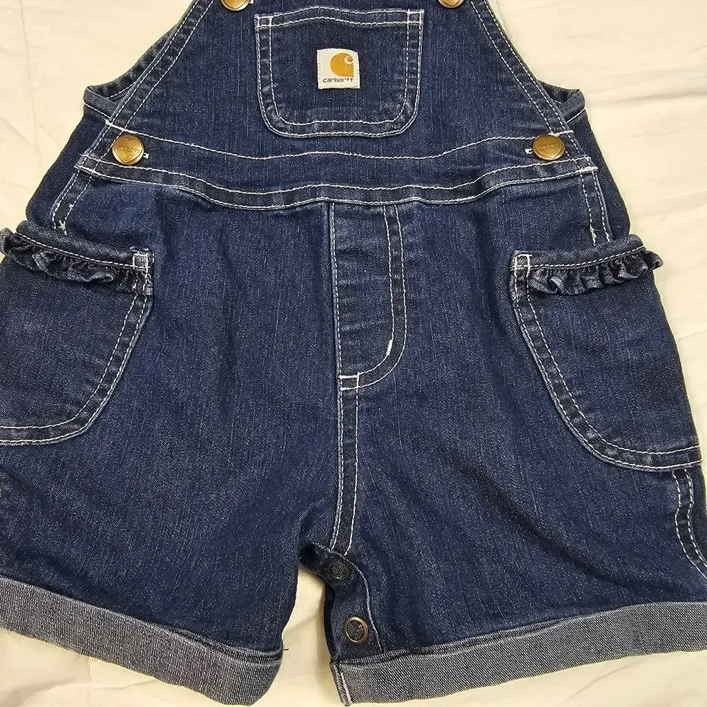 Carhartt Blue Denim Overall Shorts Girl's‎ Size 12M